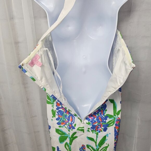 Lilly Pulitzer White Blue Floral Tie Halter Dress Backless Coquette Party 12 - Picture 10 of 15